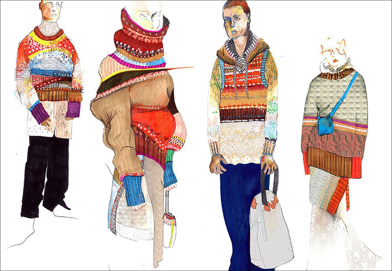 BA (Hons) Fashion student Nandita Shah used bold colours for the knitwear designs in her final collection. Kingston School of Art places emphasis on strong illustration skills.